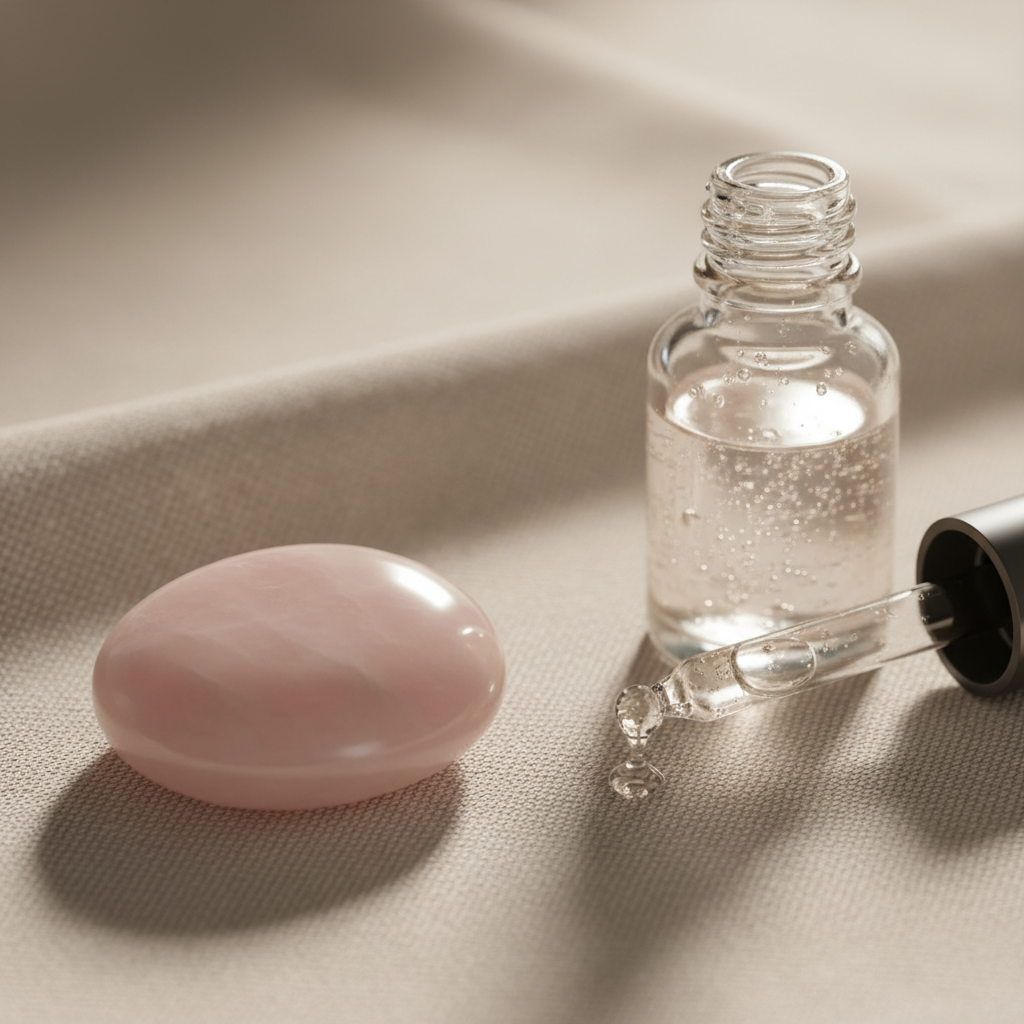 Détail soin clinique — pierre polie et sérum